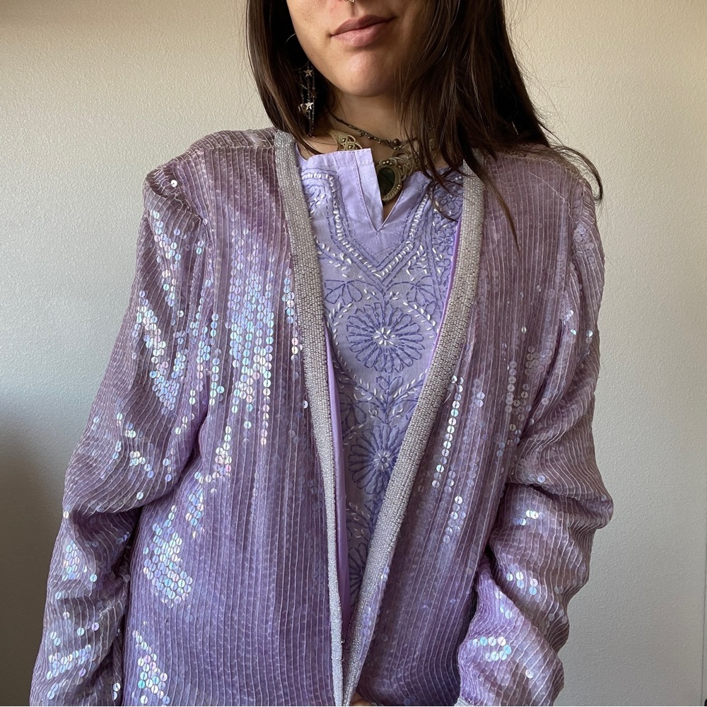 Vintage purple sequin & beaded sweater/kimono